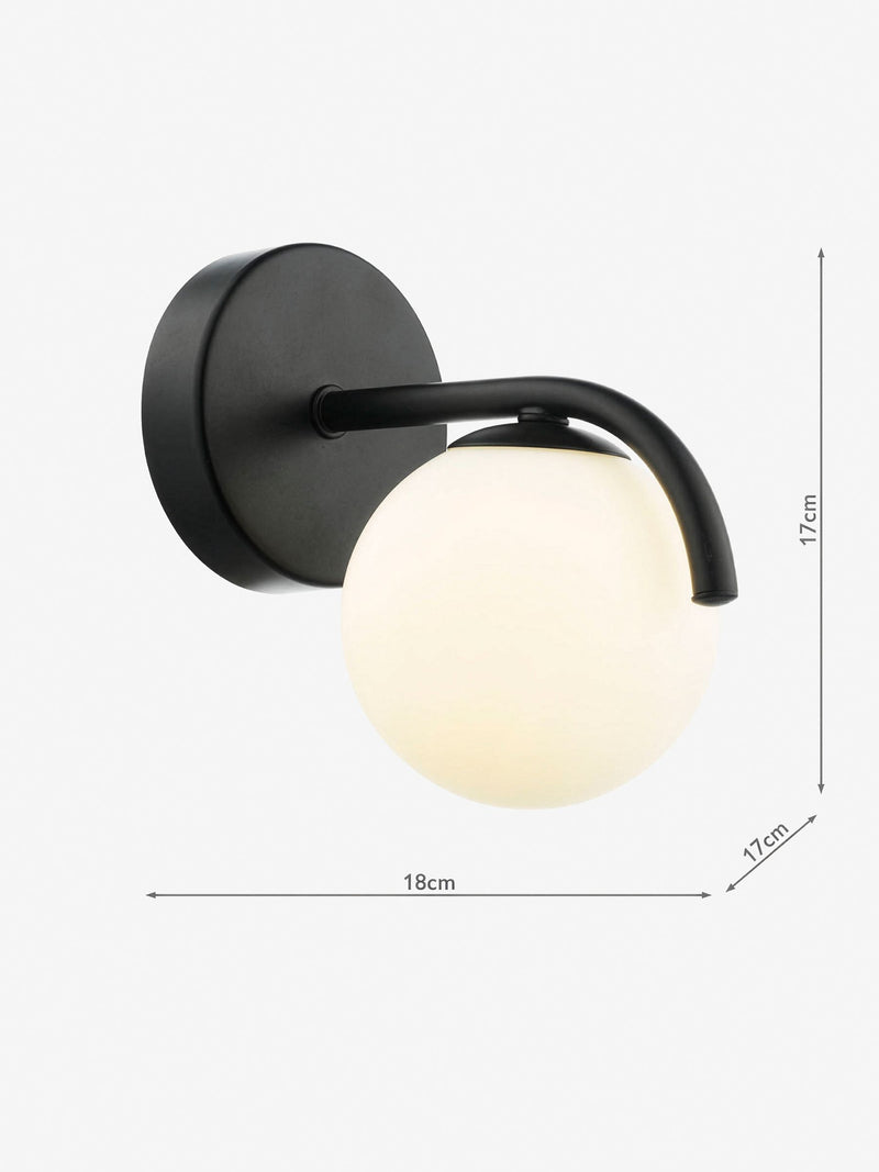 Dar Lighting Orlena wall light matt black opal glass - British product