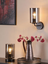 Next Dar Lighting Daylin Satin Black & Smoked Ribbed Glass Wall Light- Buy online at McGrocer
