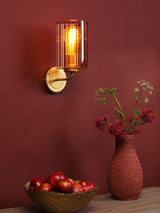 Next Dar Lighting Satin Gold & Amber Ribbed Glass Daylin Wall Light- Buy online at McGrocer