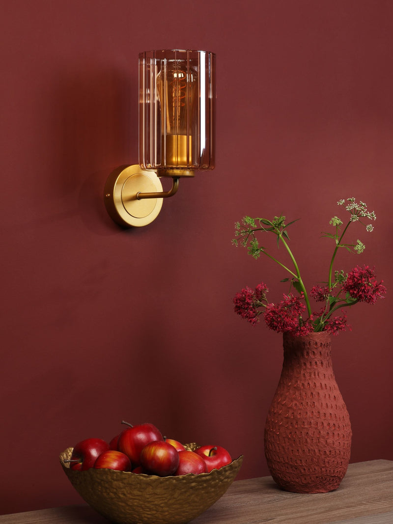 Dar Lighting Daylin wall light satin gold amber glass (British brand)