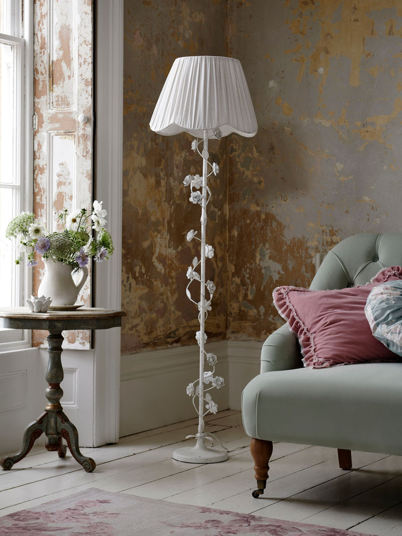Shabby Chic white distressed floral floor lamp, imported from the UK