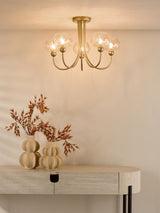 Next Dar Lighting Satin Gold & Champagne Ribbed Glass Cognac 5 Light Semi Flush Ceiling Light- Buy online at McGrocer