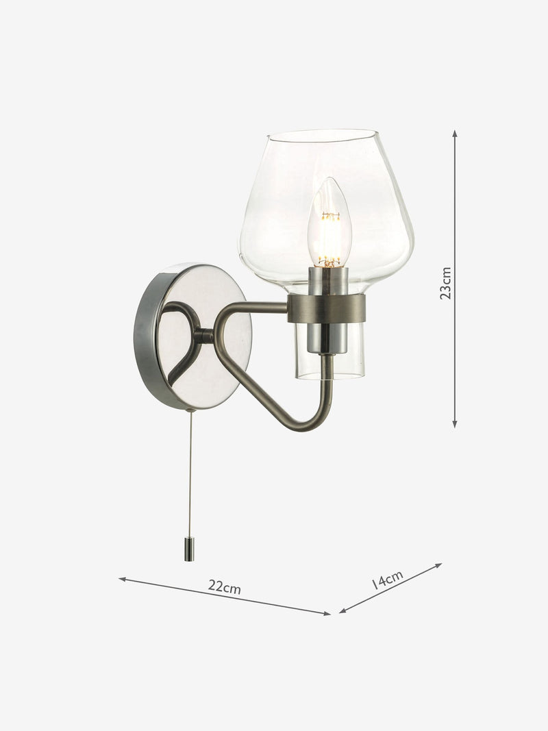 Dar Lighting Keta wall light satin chrome glass, UK version