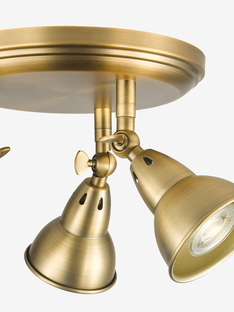 Dar Lighting Nathaniel aged brass 3 light ceiling, imported from the UK