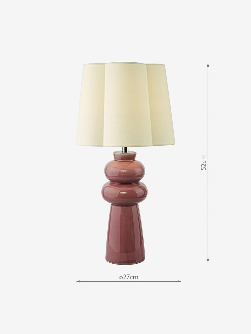 Dar Lighting Jordana pink ceramic table lamp 51.5cm, UK version