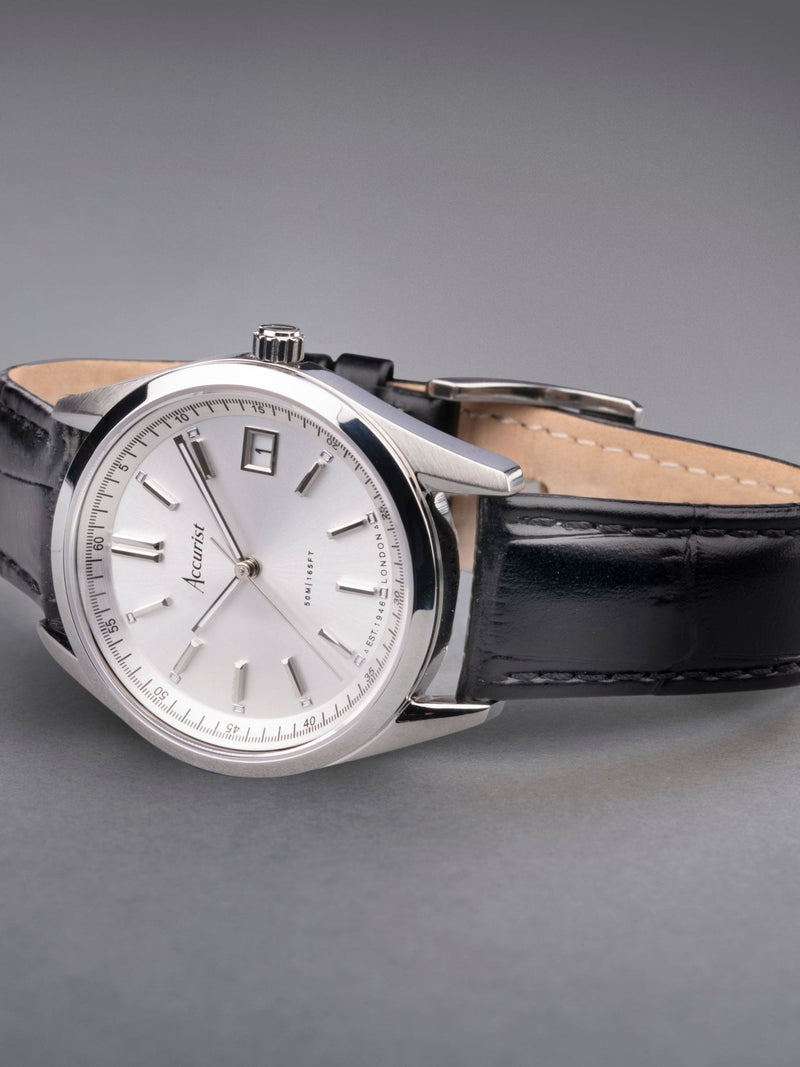 Accurist Analogue Watch Black Leather Strap - British product