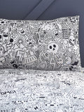 Furn White/Black Doodle reversible duvet cover set - British product