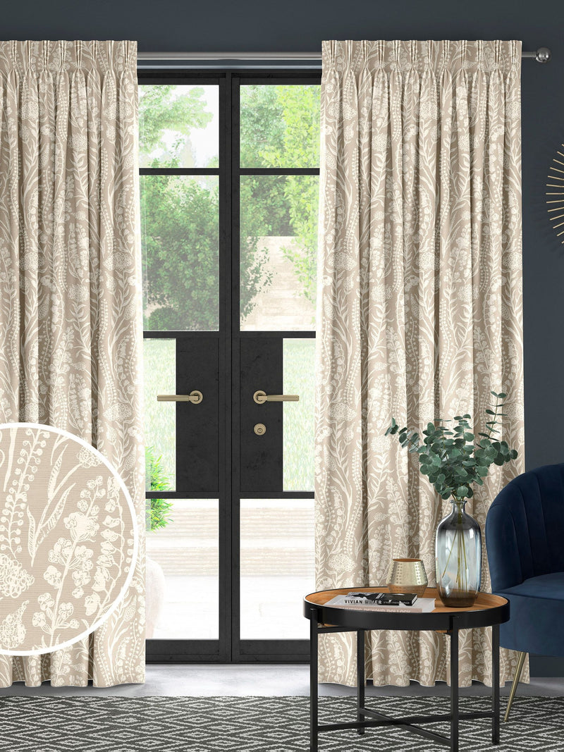 Jarrod made to measure cream floral curtains, imported from the UK
