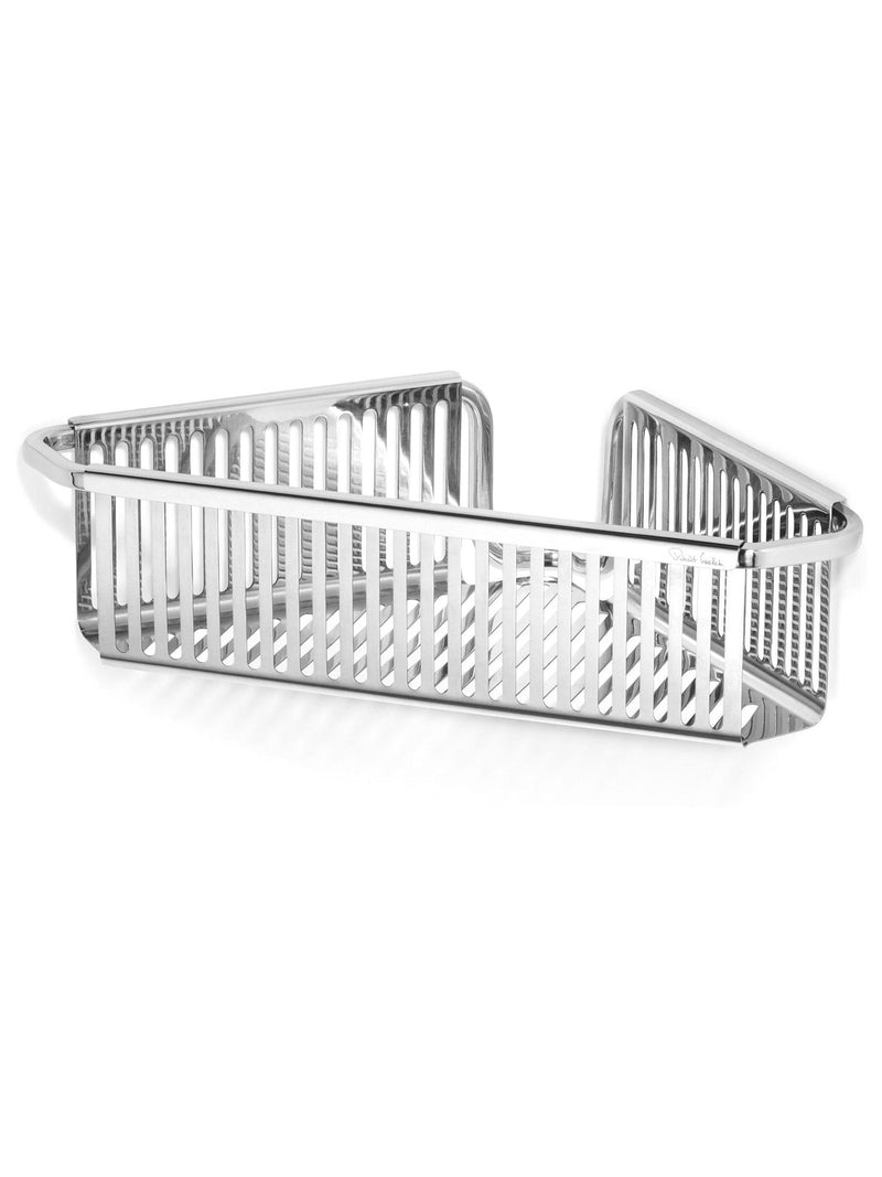 Robert Welch Silver Burford corner shower basket, imported from the UK
