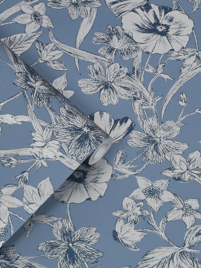 Laura Ashley wallpaper Midnight Summerhill 10m roll (British brand)