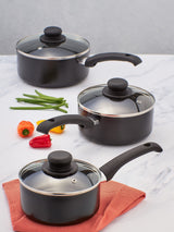 Next Judge 3 Piece Black Aluminium Saucepan Set- Buy online at McGrocer