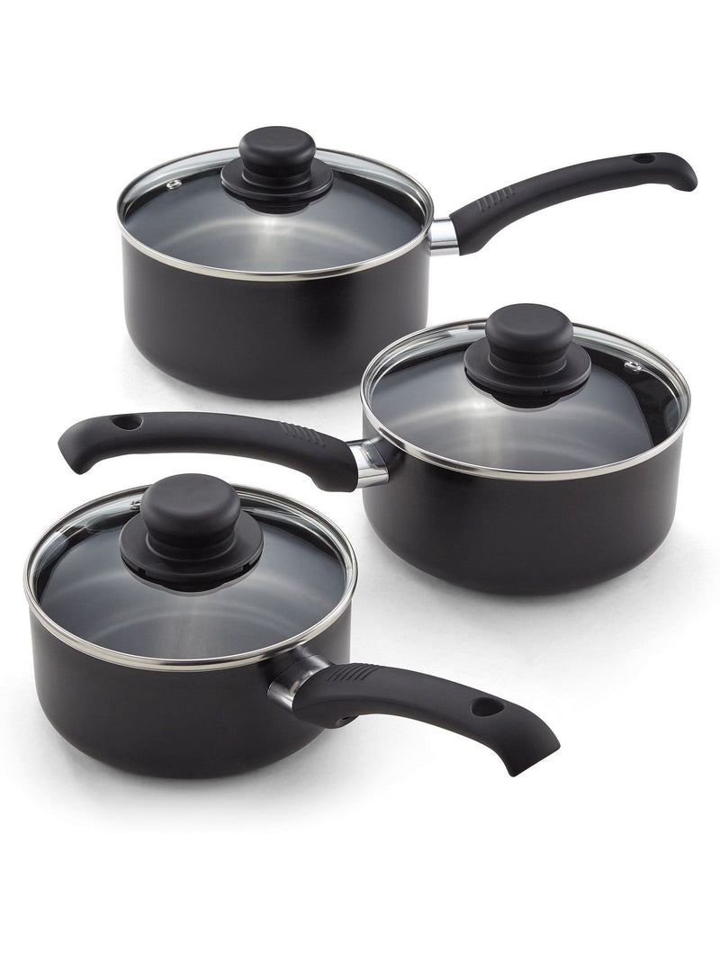 Judge 3 piece black aluminium saucepan set, UK version