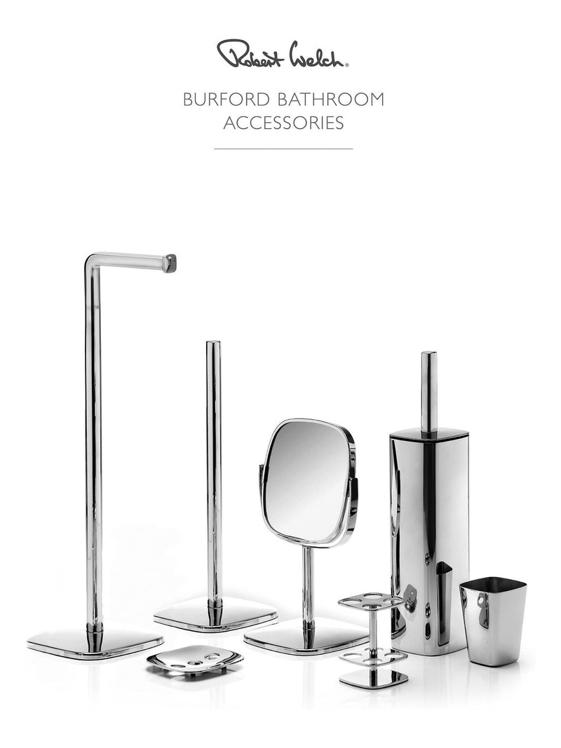 Robert Welch Silver Burford freestanding toilet roll holder, imported from the UK