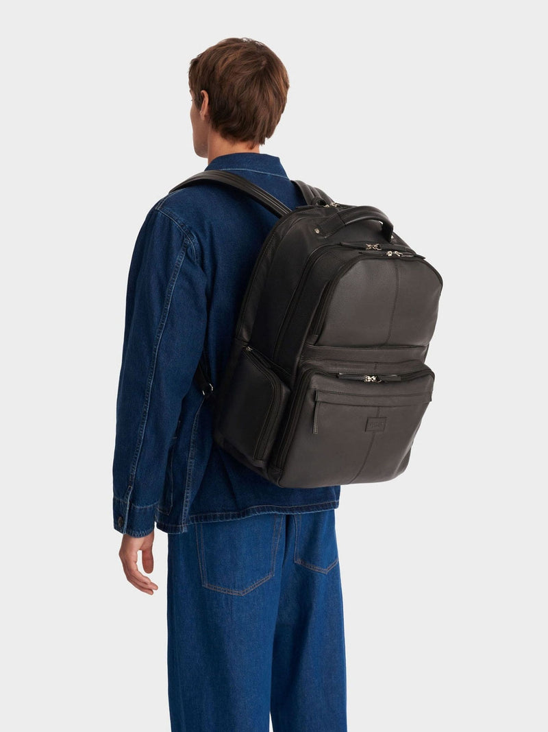 Osprey London Lockton black leather backpack, imported from the UK