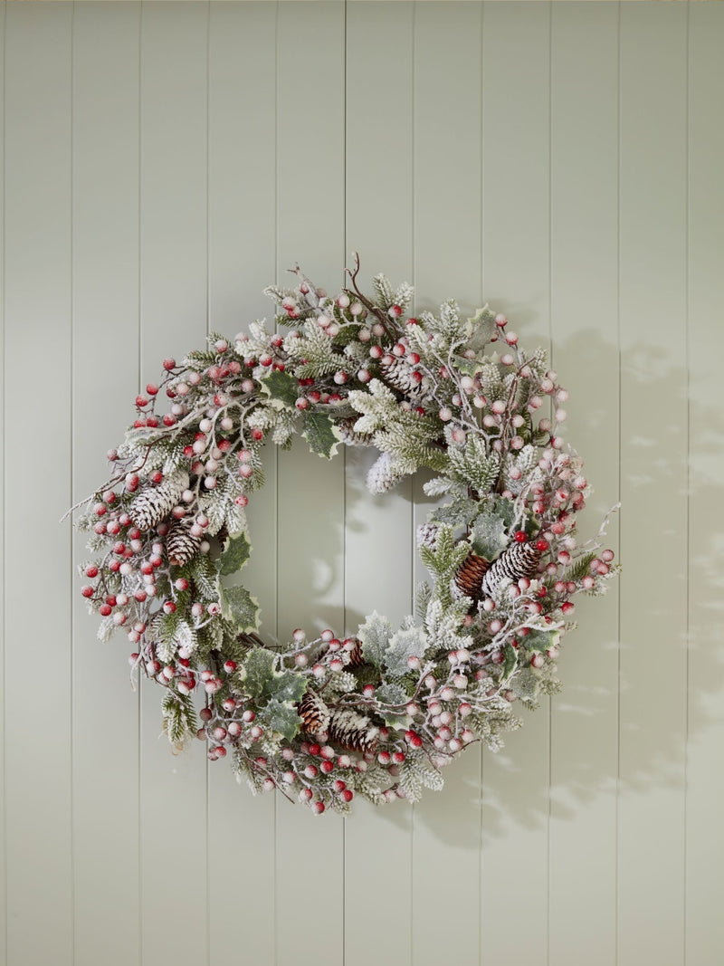 Bayswood Green Frosted Wreath 65cm - British product