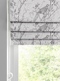 Roman blind in Carren Silver design with birds and branches, UK version