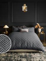 Next Charcoal Grey Embossed Geometric Duvet Cover and Pillowcase Set- Buy online at McGrocer