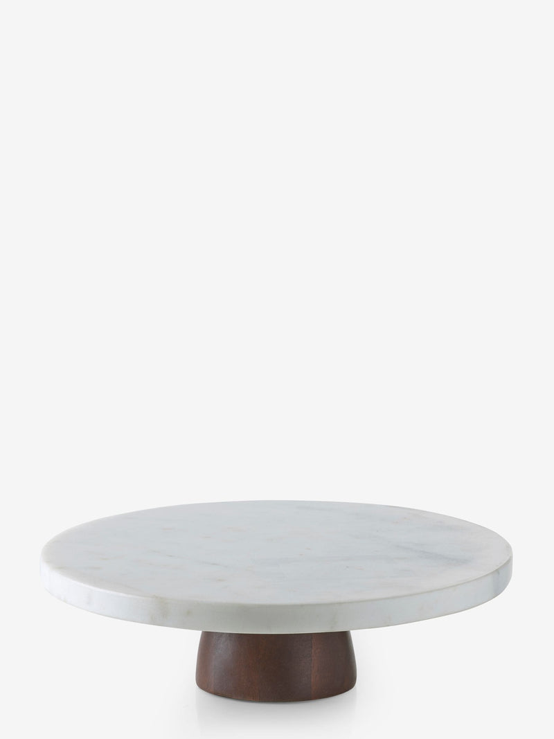 White Marble and Mango Wood Cake Stand