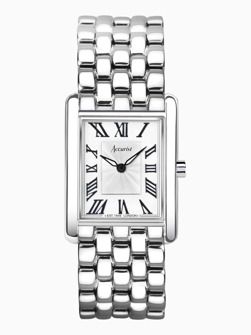 Women's Silver Tone Stainless Steel Rectangular Analogue Watch with Interchangeable Bracelet