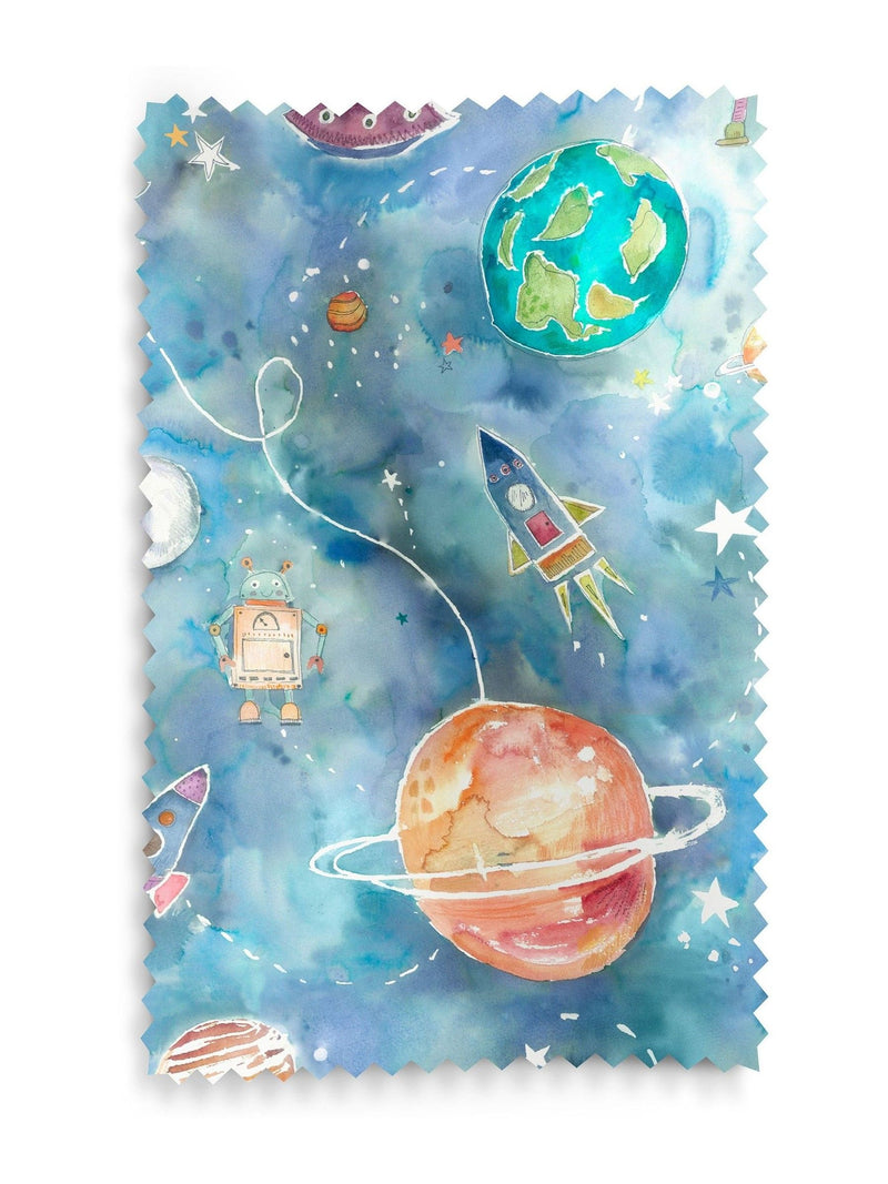 Voyage sky blue space print roman blind - British product