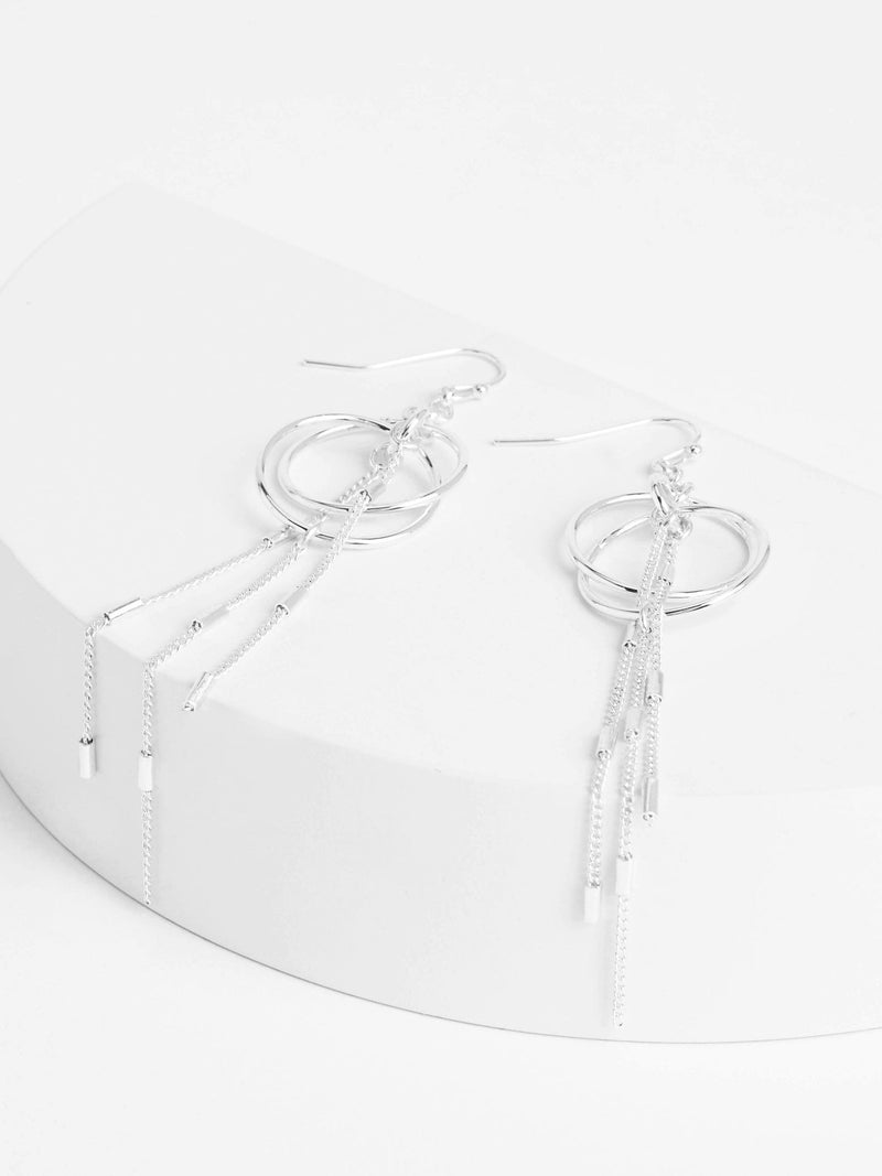 Silver tone circle chain drop earrings (British brand)