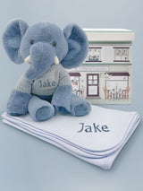 Next Babyblooms Blue Personalised Elephant Soft Toy with Snuggle Wrap Gift Set- Buy online at McGrocer
