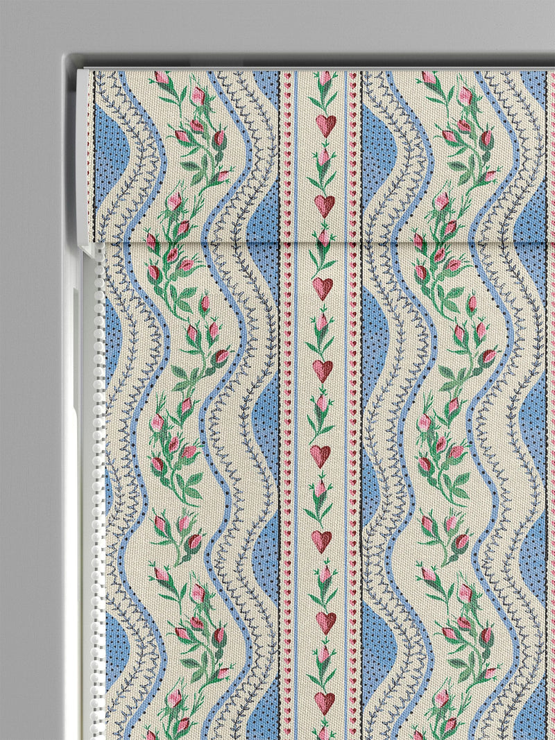 Cath Kidston Blue Wiggle Rose Roman blind, imported from the UK