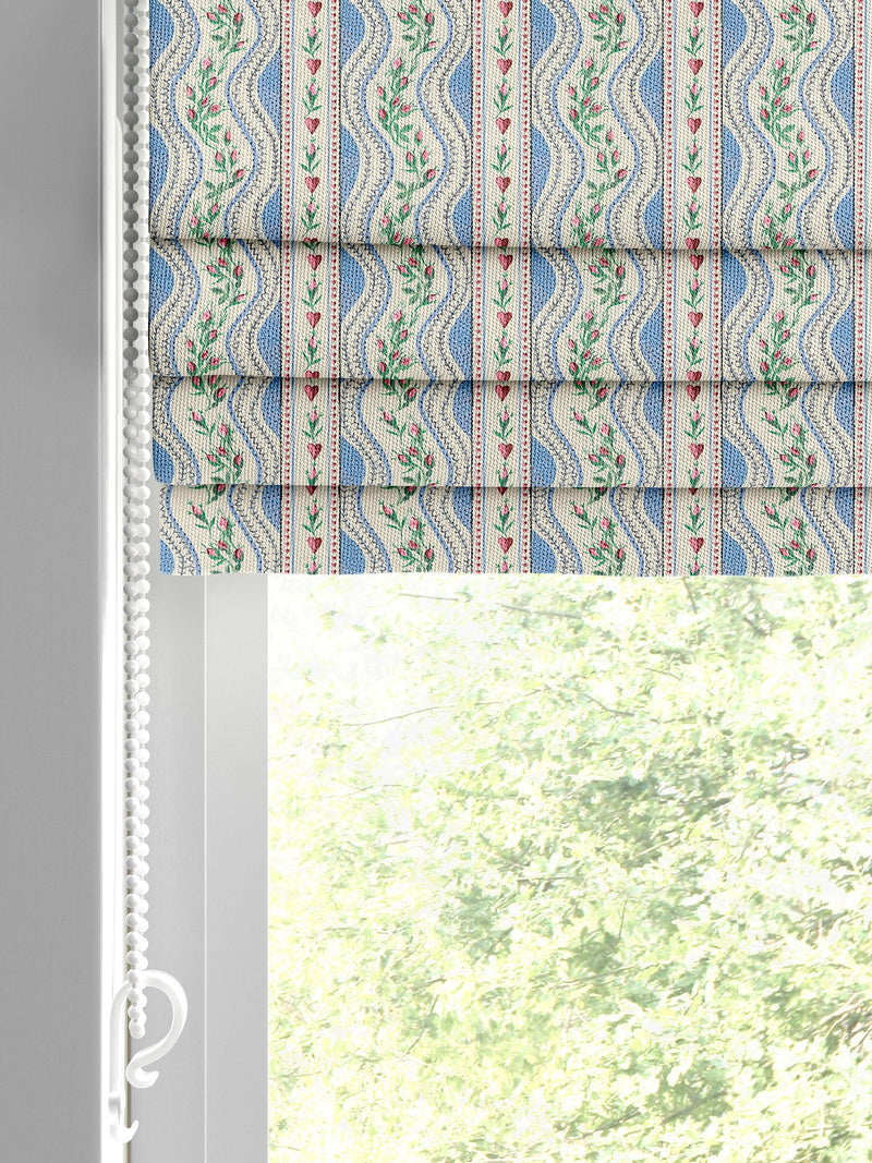 Cath Kidston Blue Wiggle Rose Roman blind, imported from the UK