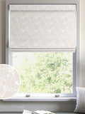 Evin taupe roman blind with woven tree motif, UK version