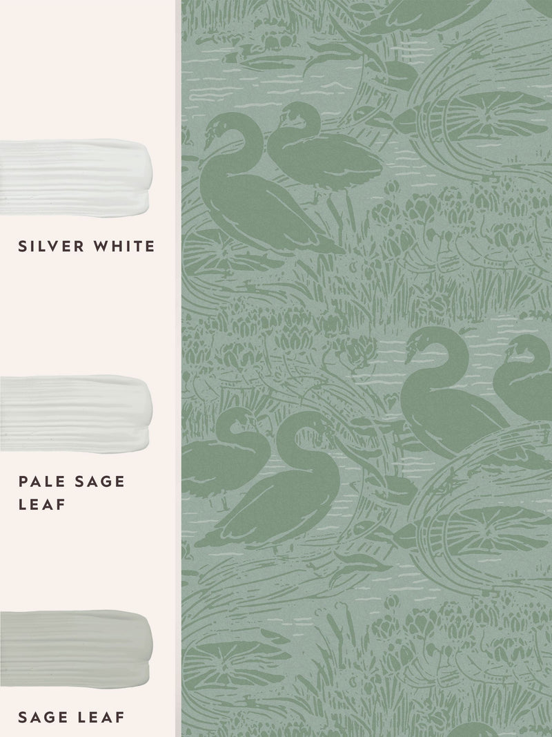 Laura Ashley Jade Green Swans wallpaper 10m, imported from the UK