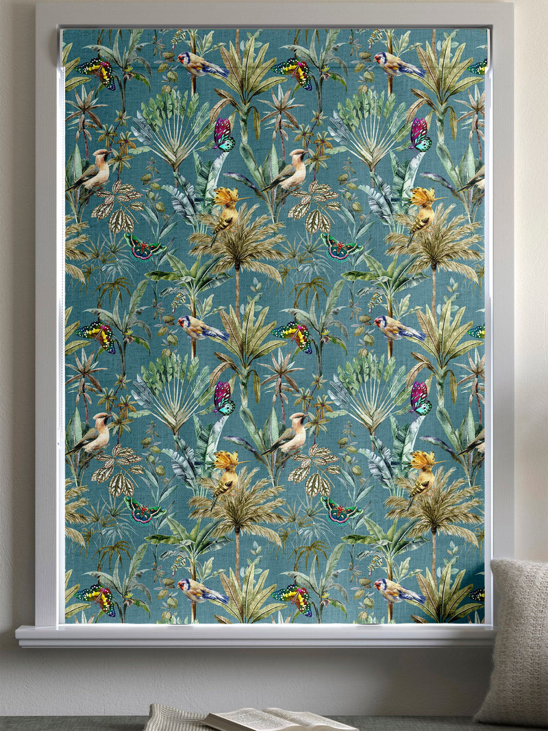 Teal tropical print roman blind made to measure - British product