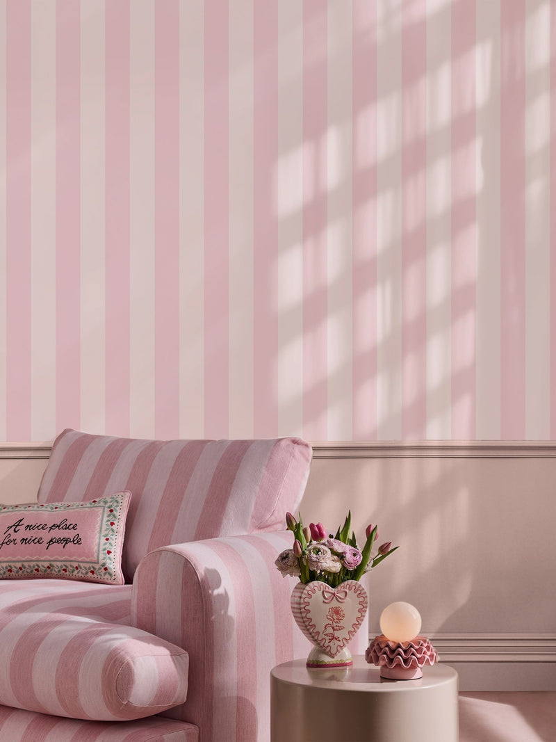 Cath Kidston wallpaper sample pink canopy stripe A4, UK version