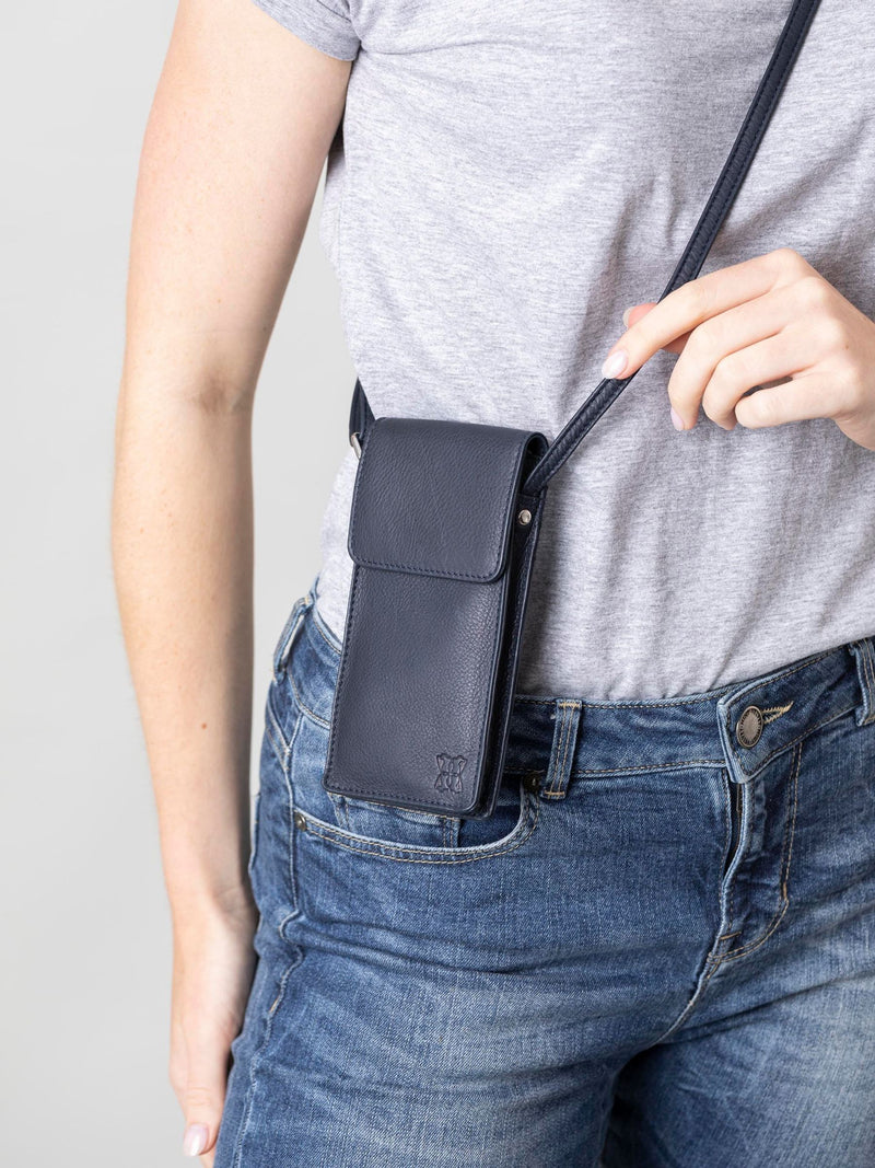 Lakeland Leather navy cross-body phone pouch (British brand)