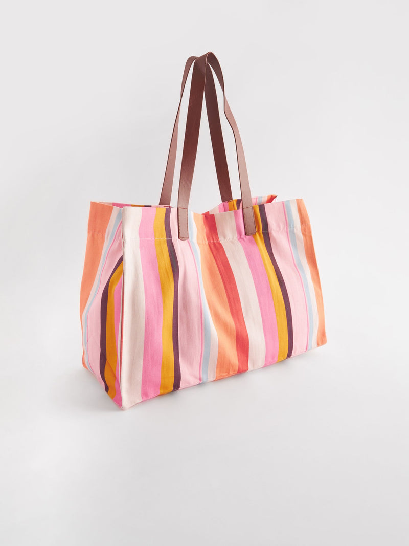 Large multi striped cotton canvas beach bag imported from the UK