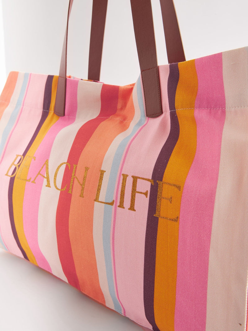 Large multi striped cotton canvas beach bag imported from the UK