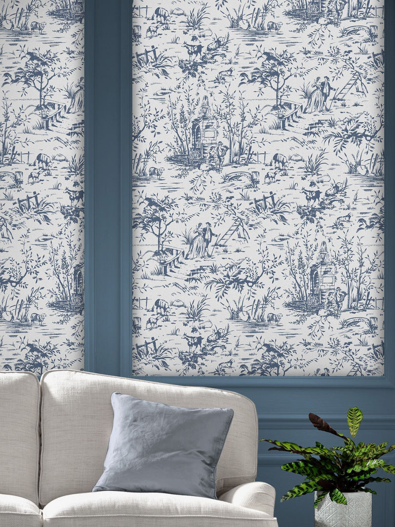 Laura Ashley Dark Seaspray Toile de Jouy wallpaper 10m roll - British product