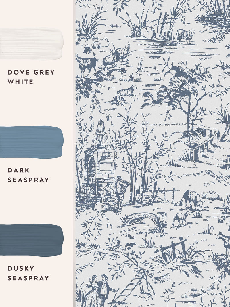 Laura Ashley Dark Seaspray Toile de Jouy wallpaper 10m roll - British product