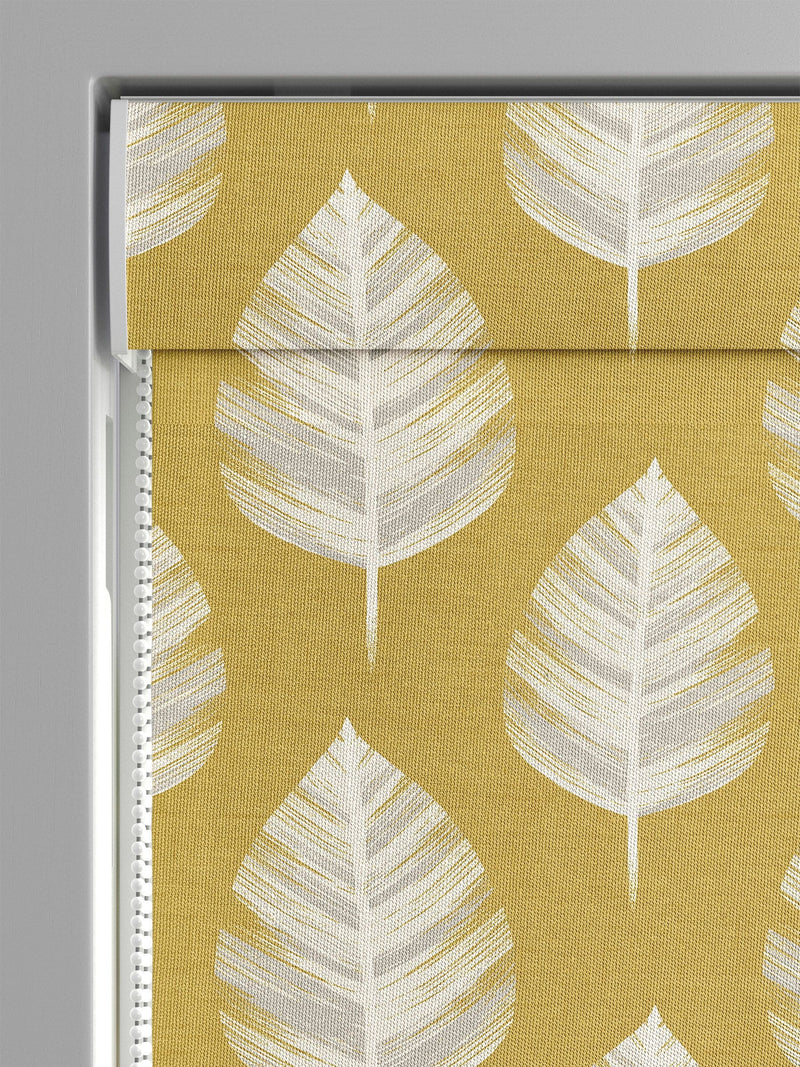 Roman blind Finn yellow contemporary leaf design 100% cotton - British product