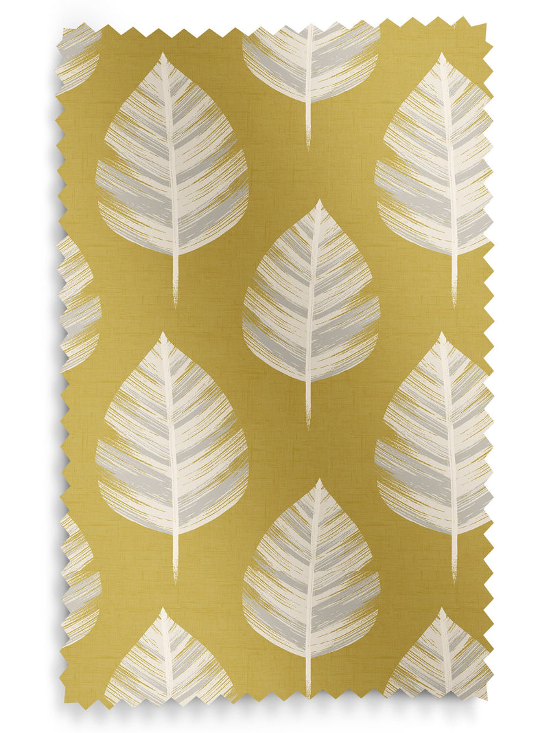 Roman blind Finn yellow contemporary leaf design 100% cotton - British product