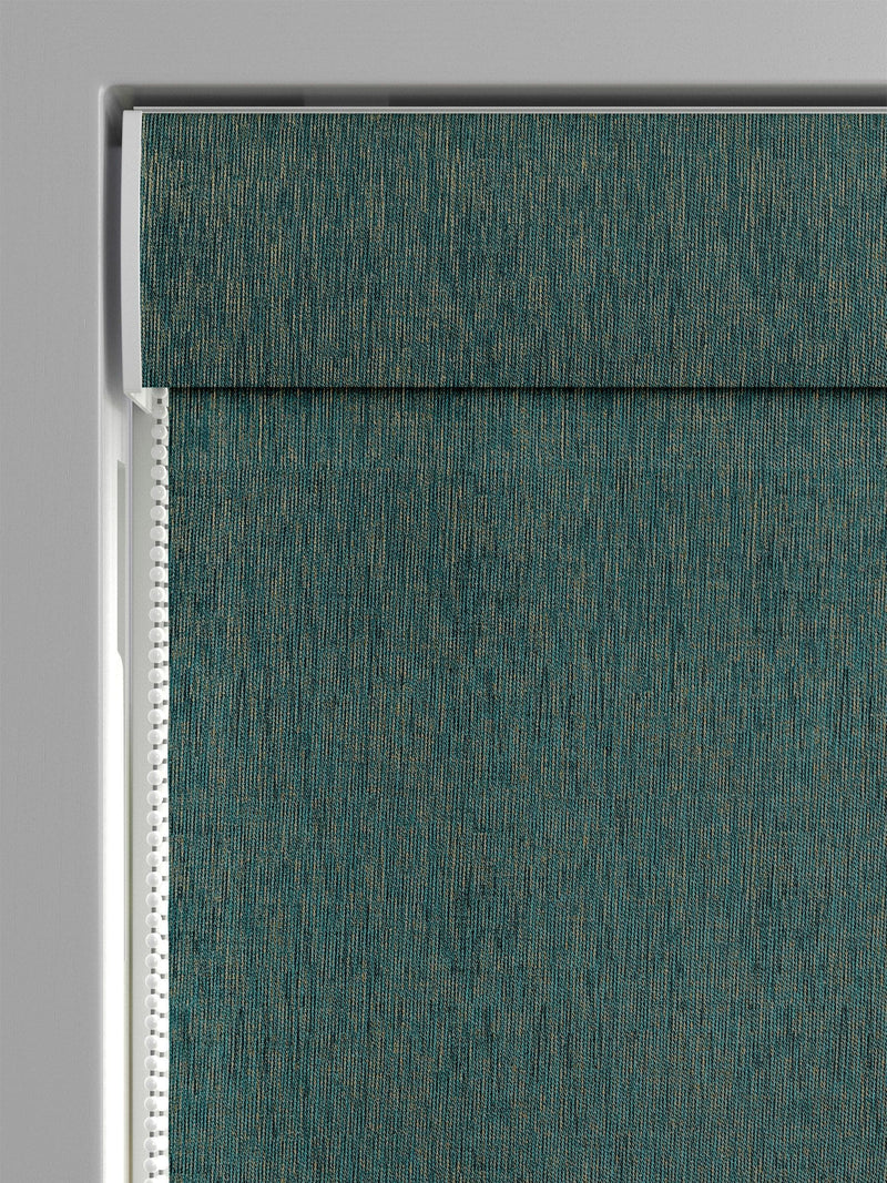 Peacock Jaya roman blind in bronze and gold tones, UK version