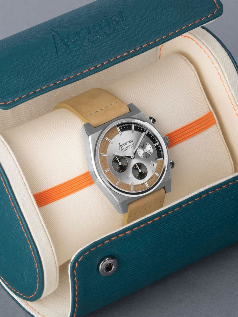 Accurist brown origin leather strap chronograph watch - British product