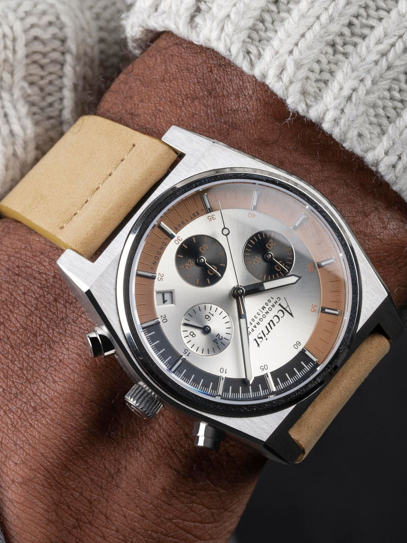 Accurist brown origin leather strap chronograph watch - British product