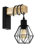 Eglo Townshend 5 caged wall light in black steel and wood (British brand)