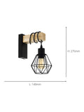 Eglo Townshend 5 caged wall light in black steel and wood (British brand)