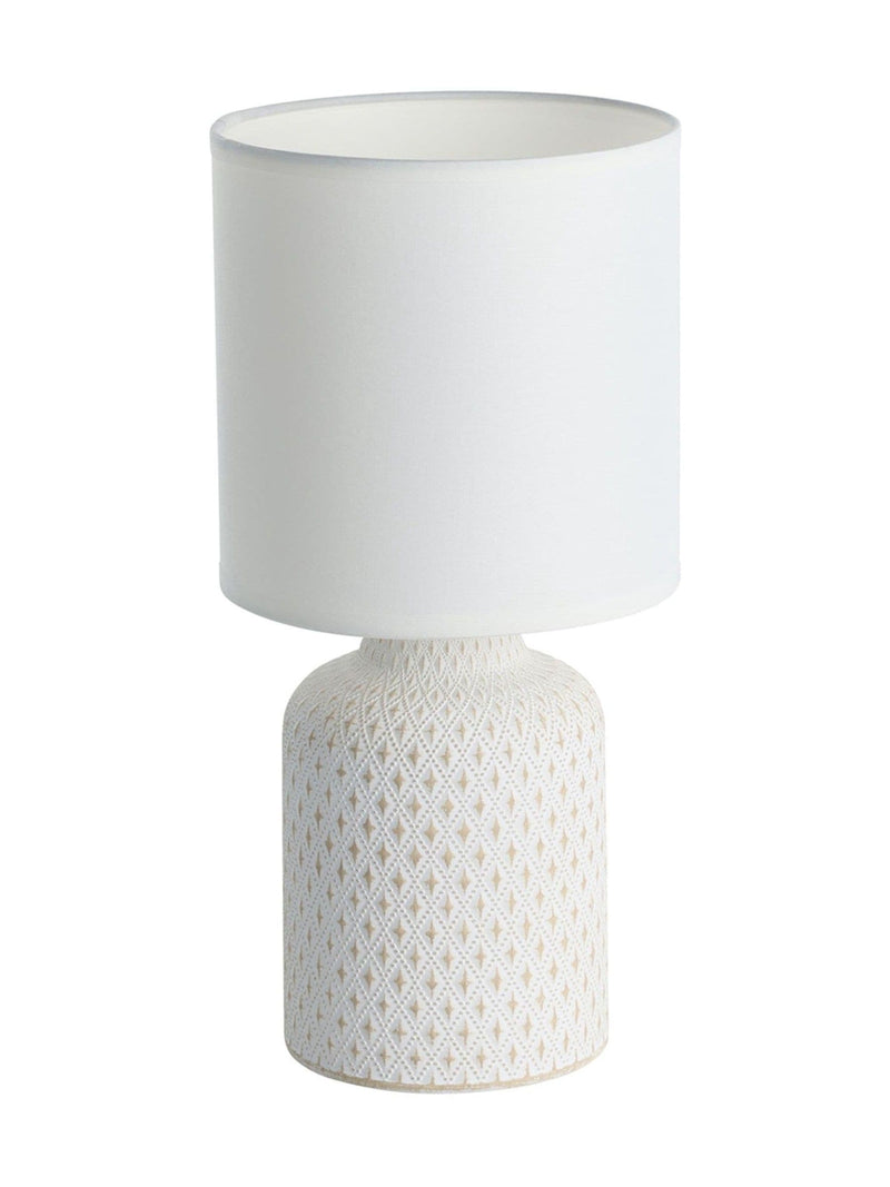 Eglo Bellariva table lamp with cream ceramic base and white fabric shade, UK version
