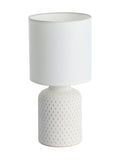 Eglo Bellariva table lamp with cream ceramic base and white fabric shade, UK version