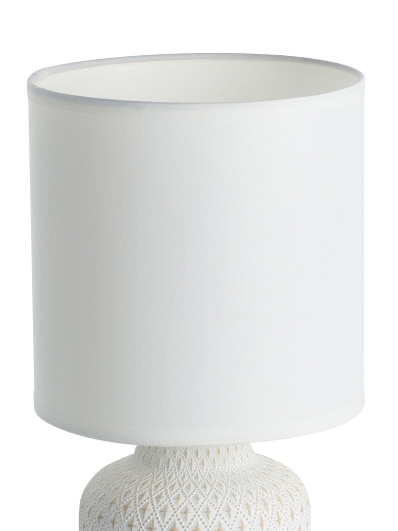 Eglo Bellariva table lamp with cream ceramic base and white fabric shade, UK version
