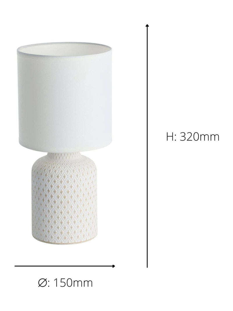 Eglo Bellariva table lamp with cream ceramic base and white fabric shade, UK version