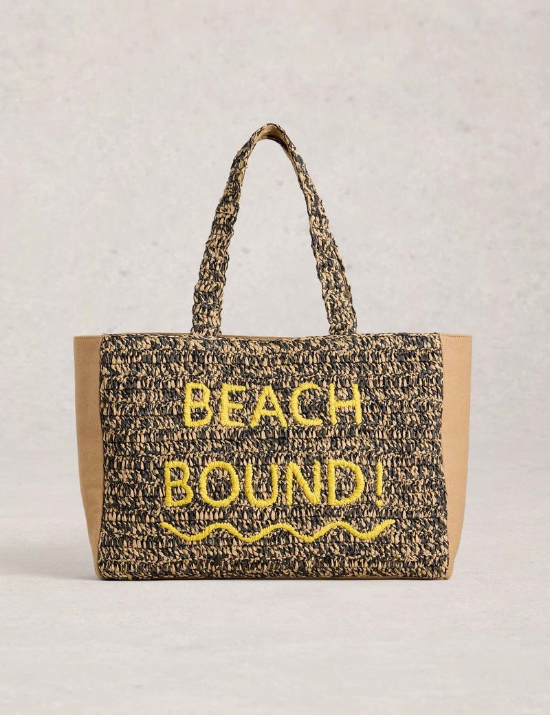 White Stuff raffia embroidered tote bag large (British brand)