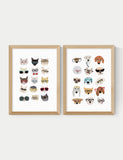 Cats & Dogs In Glasses Twin Set Framed Art